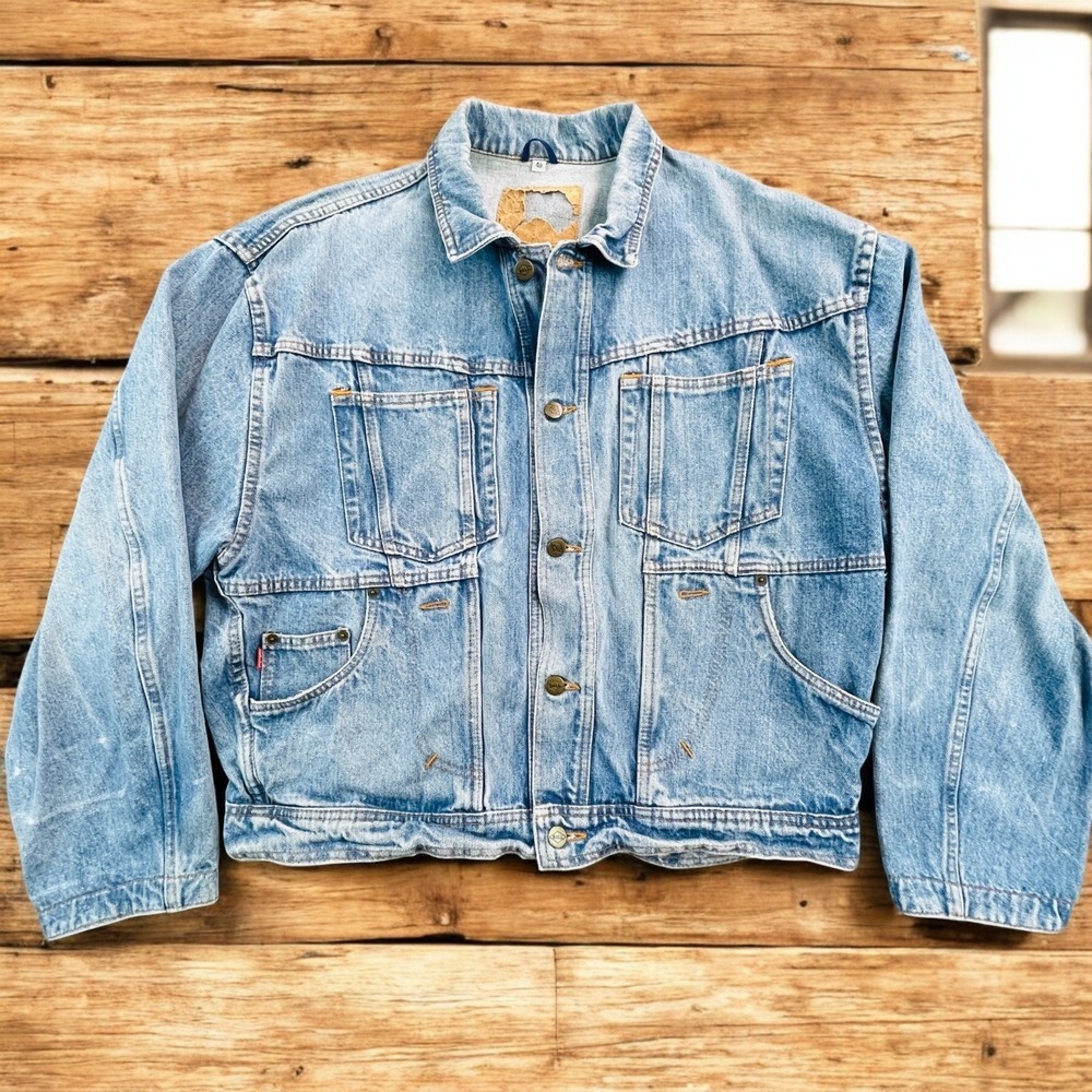 Vintage Ball Jeans Denim Jacket Mens 48 Medium Light Blue Trucker Made Italy 60s